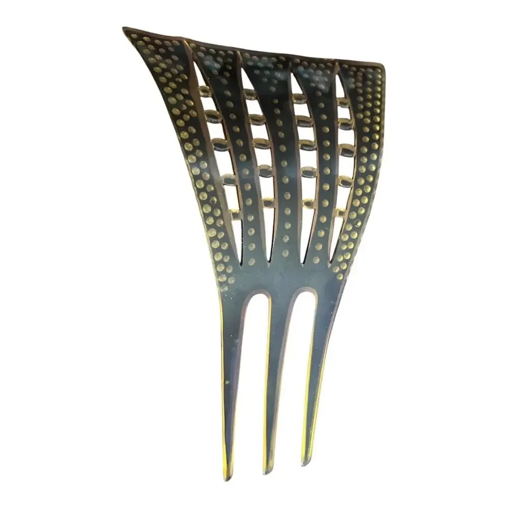 Art Deco Black Enamel & Green Rhinestone Hair Comb Decorative Hair Comb 1920-30s